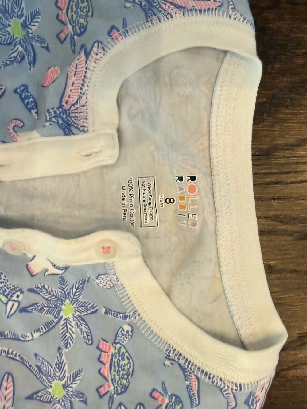 Roller Rabbit Light Blue Tropical
Print pajamas.  Size 8